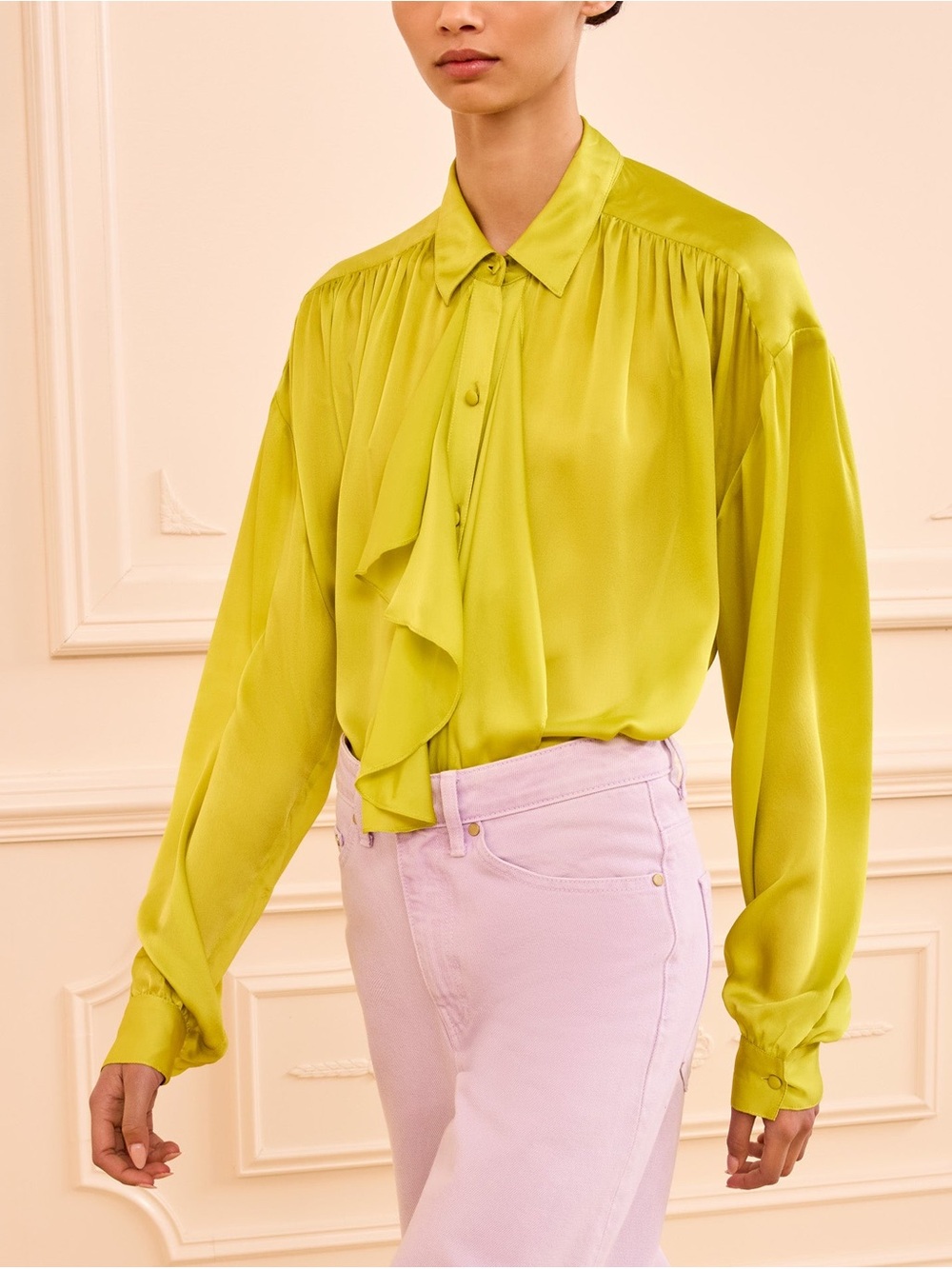 NWOT Ulla Johnson Gesture Silk Blouse In Chartreuse
